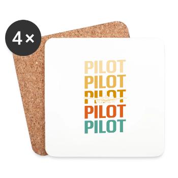 Retro Vintage Classic Pilot Aviation - Coasters (set of 4) - white - Front