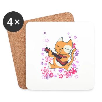 Cat joue de la guitare - Dessous de verre (lot de 4) - blanc - Devant