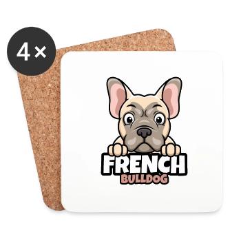 Französische Bulldogge - Untersetzer (4er-Set) - Weiß - Vorne