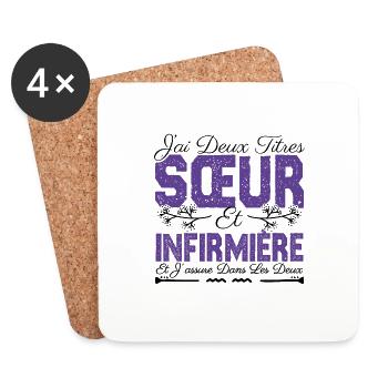 J'ai deux titres Sœur et Infirmière Cadeau soeur . - Dessous de verre (lot de 4) - blanc - Devant