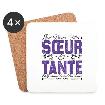 J'ai deux titres Sœur et tante. Cadeau soeur. - Dessous de verre (lot de 4) - blanc - Devant