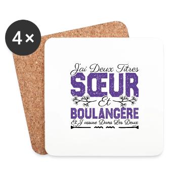 J'ai deux titres Sœur et Boulangère. Cadeau soeur. - Dessous de verre (lot de 4) - blanc - Devant