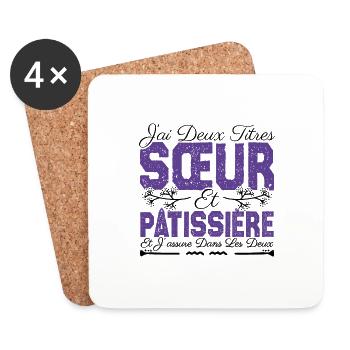 J'ai deux titres Sœur et Pâtissière. Cadeau soeur. - Dessous de verre (lot de 4) - blanc - Devant