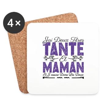 J'ai deux titres tante et maman. Cadeau Tante . - Dessous de verre (lot de 4) - blanc - Devant