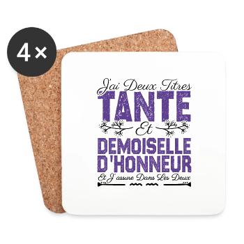 J'ai deux titres tante et Demoiselle d'honneur. - Dessous de verre (lot de 4) - blanc - Devant