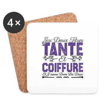 J'ai deux titres tante et Coiffeuse. Cadeau Tante. - Dessous de verre (lot de 4) - blanc - Devant