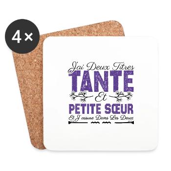 J'ai deux titres tante et Petite Sœur Cadeau . - Dessous de verre (lot de 4) - blanc - Devant