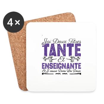 J'ai deux titres tante et Enseignante Cadeau Tante - Dessous de verre (lot de 4) - blanc - Devant