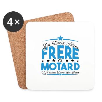 J'ai deux titres frère et Motard. Cadeau frère. - Dessous de verre (lot de 4) - blanc - Devant