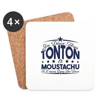 J'ai deux titres tonton et moustachu. Cadeau. - Dessous de verre (lot de 4) - blanc - Devant