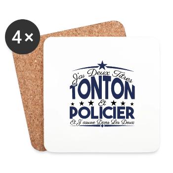 J'ai deux titres tonton et Policier Cadeau tonton. - Dessous de verre (lot de 4) - blanc - Devant