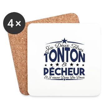 J'ai deux titres tonton et pêcheur. Cadeau Tonton. - Dessous de verre (lot de 4) - blanc - Devant