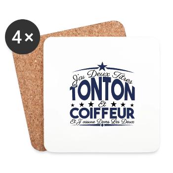 J'ai deux titres tonton et Coiffeur Cadeau Tonton. - Dessous de verre (lot de 4) - blanc - Devant