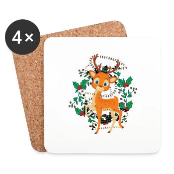 Renne de Noël Rudolph - Renne de Noël - Dessous de verre (lot de 4) - blanc - Devant