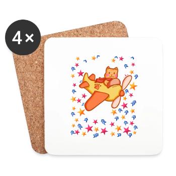 Pilote de chat dans le ciel étoilé - Dessous de verre (lot de 4) - blanc - Devant
