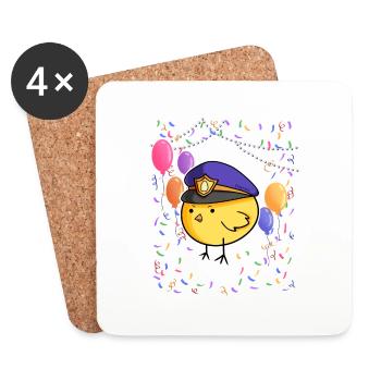 Oiseau d’anniversaire des enfants de la police - Dessous de verre (lot de 4) - blanc - Devant