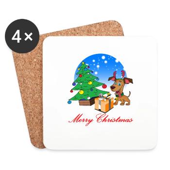 Noël Joyeux Noël Chien Renne - Dessous de verre (lot de 4) - blanc - Devant