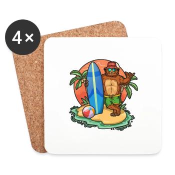 Funny Bear Surf Lovers Cool Surfboard Surfing Pun - Coasters (set of 4) - white - Front