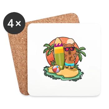 Funny Capybara Surf Lovers Cool Surfboard Surfing - Coasters (set of 4) - white - Front