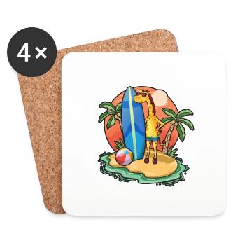 Funny Giraffe Surf Lovers Cool Surfboard Surfing - Coasters (set of 4) - white - Front