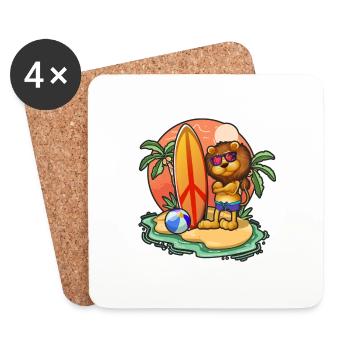 Funny Lion Surf Lovers Cool Surfboard Surfing Pun - Coasters (set of 4) - white - Front