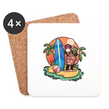 Funny Monkey Surf Lovers Cool Surfboard Surfing - Coasters (set of 4) - white - Front