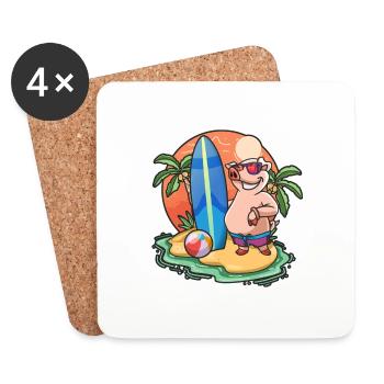 Funny Pig Surf Lovers Cool Surfboard Surfing Pun - Coasters (set of 4) - white - Front
