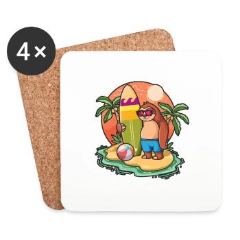Drôle de paresseux Surf Lovers Cool Planche de surf Surf Pun - Dessous de verre (lot de 4) - blanc - Devant