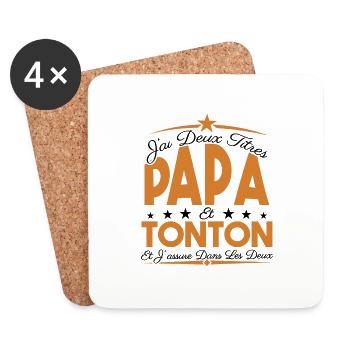 J'ai deux titres Papa et Tonton, Cadeau Papa. - Dessous de verre (lot de 4) - blanc - Devant