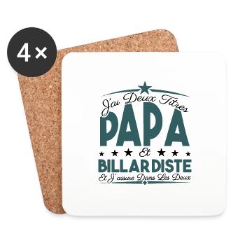 J'ai deux titres Papa et billardiste, Cadeau Papa. - Dessous de verre (lot de 4) - blanc - Devant