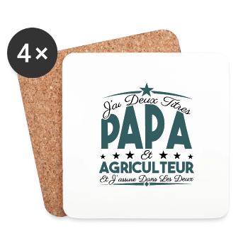 J'ai deux titres Papa et Agriculteur, Cadeau Papa. - Dessous de verre (lot de 4) - blanc - Devant