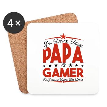 J'ai deux titres Papa et Gamer, Cadeau Papa. - Dessous de verre (lot de 4) - blanc - Devant