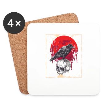 Gothique Crâne-Rouge Lune-Corneille Noire - Dessous de verre (lot de 4) - blanc - Devant