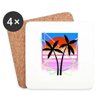 Cool Retro Palm Tree Island Vapor Wave Designs - Coasters (set of 4) - white - Front