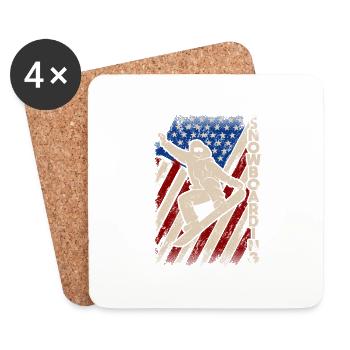 USA Sport Snowboarding Drapeau américain Neige - Dessous de verre (lot de 4) - blanc - Devant