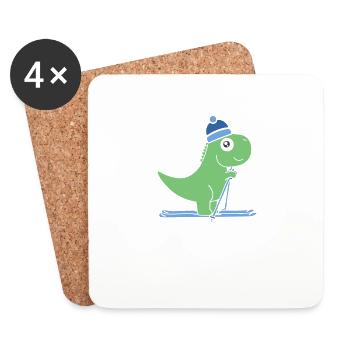 Ski T-Rex Ski Dino Winter Mountains Alps Slope Ski - Coasters (set of 4) - white - Front