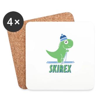Ski T-Rex Ski Dino Winter Mountains Alps Slope Ski - Coasters (set of 4) - white - Front