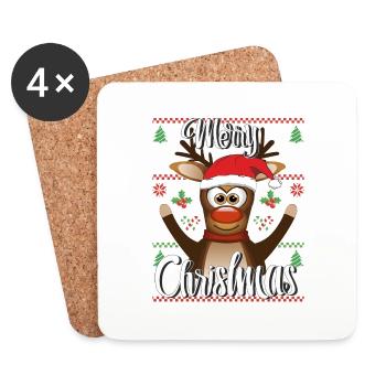 WEIHNACHTEN RENTIER MERRY CHRISTMAS - Untersetzer (4er-Set) - Weiß - Vorne