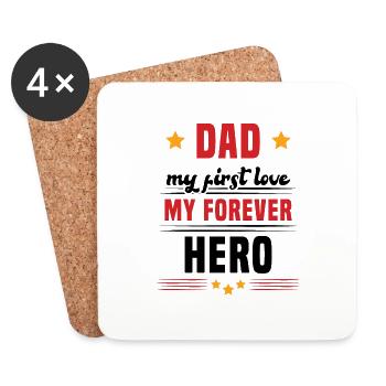 Papa mon premier amour mon héros cadeau pour papa - Dessous de verre (lot de 4) - blanc - Devant