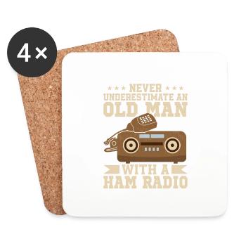 Ne sous-estimez jamais un vieil homme avec une radio amateur FR - Dessous de verre (lot de 4) - blanc - Devant