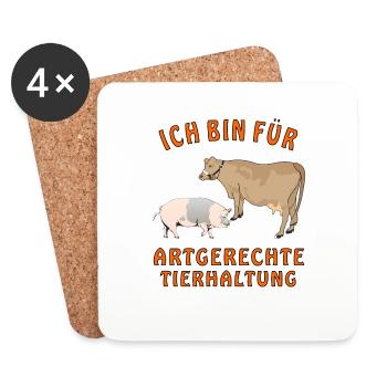 KUH SCHWEIN ICH BIN FÜR ARTGERECHTE TIERHALTUN - Untersetzer (4er-Set) - Weiß - Vorne
