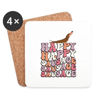 Happy Sausage Dog Groovy Dachshund 70s - Dessous de verre (lot de 4) - blanc - Devant