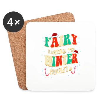 Christmas Quotes Fairy Lights on Winter - Coasters (set of 4) - white - Front