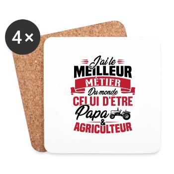 Papa et agriculteur, Cadeau papa agriculteur - Dessous de verre (lot de 4) - blanc - Devant