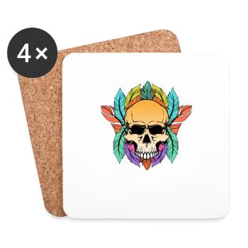 Colorful Skull Feathers Pattern Peace Gothic - Coasters (set of 4) - white - Front