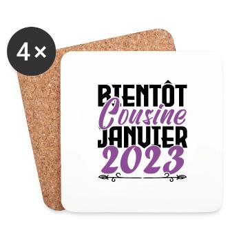 Annonce grossesse. bientôt Cousine Janvier 2023. - Dessous de verre (lot de 4) - blanc - Devant