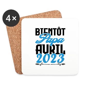 Cadeau Annonce grossesse. bientôt Papa Avril 2023. - Dessous de verre (lot de 4) - blanc - Devant