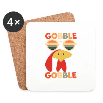 Drôle Retro Turkey Gobble Gobble Noël Thanksg - Dessous de verre (lot de 4) - blanc - Devant