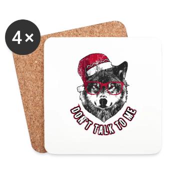 Sprich nicht mit mir - Grumpy Christmas Wolf - Untersetzer (4er-Set) - Weiß - Vorne