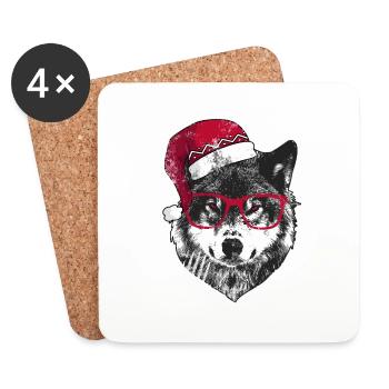 Mürrischer Weihnachtswolf - Untersetzer (4er-Set) - Weiß - Vorne